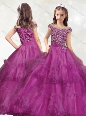 Modest Off the Shoulder Mini Quinceanera Dress with Beading and Ruffled Layers