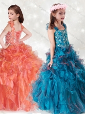 New StyleAdorable Beaded and Ruffled Little Girl Pageant Dress with Straps