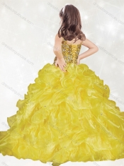 Romantic Beaded and Ruffled Mini Quinceanera Dress with Brush Train