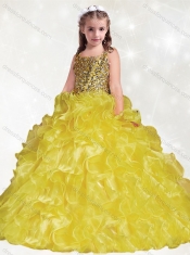 Romantic Beaded and Ruffled Mini Quinceanera Dress with Brush Train