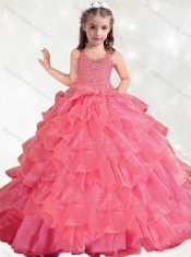 Wonderful Beaded and Ruffled Layers Mini Quinceanera Dress in Hot Pink