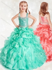 Wonderful Beaded and Ruffled Mini Quinceanera Dress in Turquoise