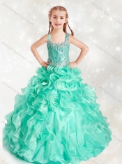 Wonderful Beaded and Ruffled Mini Quinceanera Dress in Turquoise