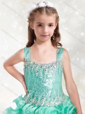 Wonderful Beaded and Ruffled Mini Quinceanera Dress in Turquoise