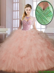 New Style Luxurious Beading and Ruffles Quinceanera Dresses in Watermelon