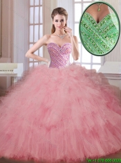 New Style Luxurious Beading and Ruffles Quinceanera Dresses in Watermelon