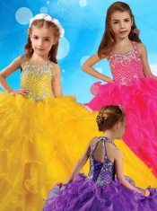 Affordable Halter Top Big Puffy Adorable Little Girl Pageant Dress with Beading and Ruffles