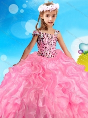Beautiful Asymmetrical Neckline Rose Pink Mini Quinceanera Dress with Beading and Ruffles