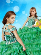 Cheap Beaded and Ruffled Adorable Little Girl Pageant Dress with Halter Top
