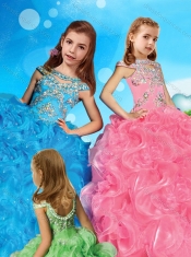 Comfortable Scoop Cap Sleeves Mini Quinceanera Dress with Beading and Ruffles