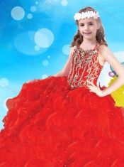 Elegant Beaded and Ruffled Red Mini Quinceanera Dress with Square