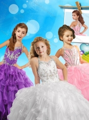 Fashionable Beaded and Ruffled Adorable Little Girl Pageant Dress with Halter Top