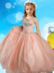 Fashionable Beaded Open Back Adorable Little Girl Pageant Dress in Turquoise