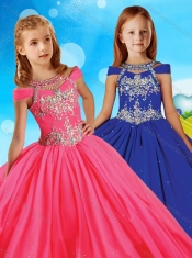 Fashionable Beaded Scoop Adorable Little Girl Pageant Dress with Cap Sleeves