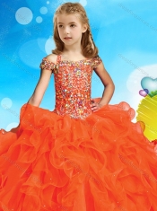 Fashionable Halter Top Cap Sleeves Adorable Little Girl Pageant Dress with Beading and Ruffles