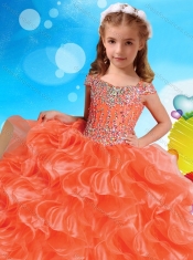 Fashionable Orange Mini Quinceanera Dress with Beaded Decorated Cap Sleeves