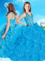 Fashionable V Neck Big Puffy Adorable Little Girl Pageant Dress with Beading and Ruffles