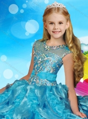 Gorgeous Beaded and Ruffled Adorable Little Girl Pageant Dress with See Through Scoop