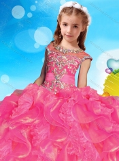 Gorgeous Beaded and Ruffled Adorable Little Girl Pageant Dress with See Through Scoop