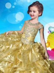 Gorgeous Beaded and Ruffled Adorable Little Girl Pageant Dress with See Through Scoop
