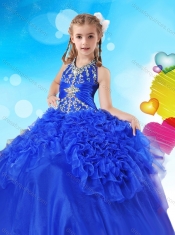 Gorgeous Halter Top Big Puffy Adorable Little Girl Pageant Dress with Beading and Ruffles