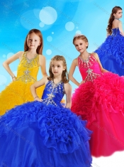 Gorgeous Halter Top Big Puffy Adorable Little Girl Pageant Dress with Beading and Ruffles