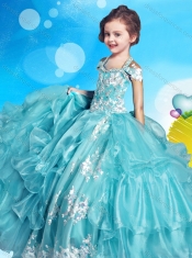 Lovely Applique and Beaded Adorable Little Girl Pageant Dress with Cap Sleeves