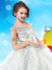 Lovely Beaded and Ruffled Big Puffy Adorable Little Girl Pageant Dress in Pink