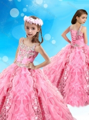 Lovely Beaded and Ruffled Big Puffy Adorable Little Girl Pageant Dress in Pink