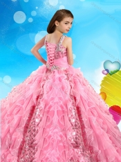 Lovely Beaded and Ruffled Big Puffy Adorable Little Girl Pageant Dress in Pink