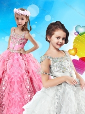 Lovely Beaded and Ruffled Big Puffy Adorable Little Girl Pageant Dress in Pink