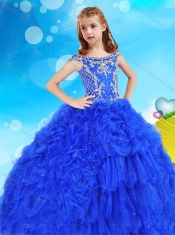 Luxurious Off the Shoulder Cap Sleeves Adorable Little Girl Pageant Dress with Beading and Ruffles