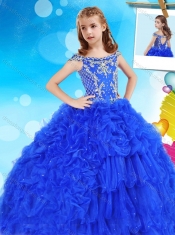 Luxurious Off the Shoulder Cap Sleeves Adorable Little Girl Pageant Dress with Beading and Ruffles