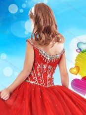 Modest Off the Shoulder Cap Sleeves Adorable Little Girl Pageant Dress with Beading