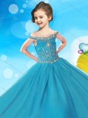 Modest Off the Shoulder Cap Sleeves Adorable Little Girl Pageant Dress with Beading