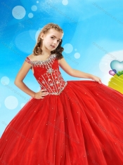 Modest Off the Shoulder Cap Sleeves Adorable Little Girl Pageant Dress with Beading