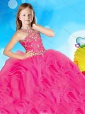 Most Popular Beaded and Ruffled Adorable Little Girl Pageant Dress with Scoop