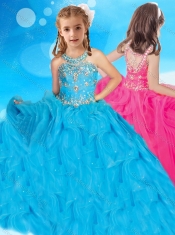 Most Popular Beaded and Ruffled Adorable Little Girl Pageant Dress with Scoop
