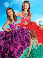 Most Popular Beaded and Ruffled Criss Cross Adorable Little Girl Pageant Dress in Organza