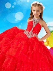 New Arrivals Halter Top Big Puffy Adorable Little Girl Pageant Dress with Beading and Ruffled Layers