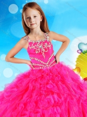 New Style Asymmetrical Neckline Adorable Little Girl Pageant Dress with Beading and Ruffles