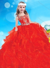 New Style Beaded and Ruffled Straps Mini Quinceanera Dress in Red