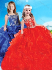 New Style Beaded and Ruffled Straps Mini Quinceanera Dress in Red