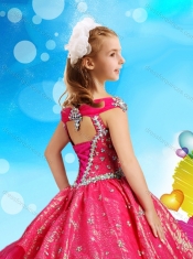 Off the Shoulder Red Adorable Little Girl Pageant Dress in Organza and Sequins