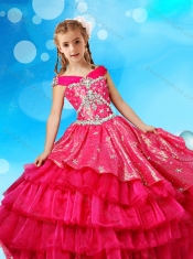 Off the Shoulder Red Adorable Little Girl Pageant Dress in Organza and Sequins