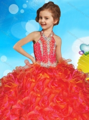 Popular Halter Top Mini Quinceanera Dress with Beading and Ruffles