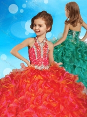 Popular Halter Top Mini Quinceanera Dress with Beading and Ruffles