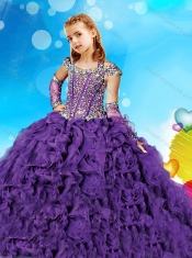 Pretty Halter Top Cap Sleeves Mini Quinceanera Dress with Beading and Ruffles