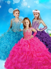 Pretty Halter Top Cap Sleeves Mini Quinceanera Dress with Beading and Ruffles