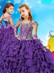 Pretty Halter Top Cap Sleeves Mini Quinceanera Dress with Beading and Ruffles